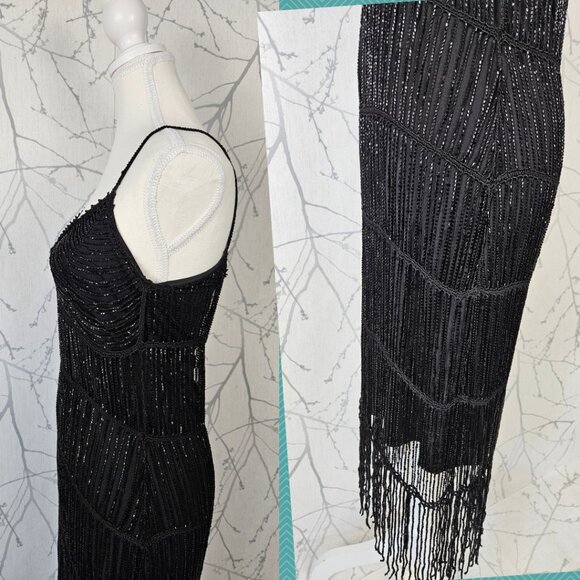 Karen Millen Black Beaded Strappy 1920's Flapper Dress - Picture 4 of 6